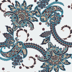 Floral fabric background with paisley ornament. Seamless  pattern