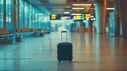 Obraz premium A single, abandoned suitcase at an empty airport terminal, telling a story of travel and absence.