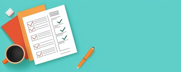 Project strategy meeting with checklist and timeline, flat design illustration