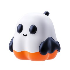 Cute Halloween ghost figurine with black wings and orange base, perfect for festive decorations and seasonal celebrations. Halloween Art Toy Character Design.