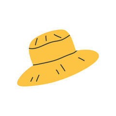 Cute hand drawn summer hat, cartoon flat vector illustration isolated on white background. Headwear for sun protection, summer accessory.