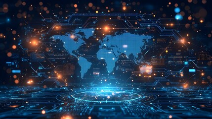 Obraz premium Futuristic Global Digital Network and Data Visualization Concept