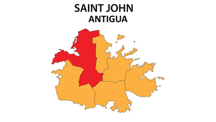 Saint John Map is highlighted on the Antigua and Barbuda map with detailed state and region outlines.