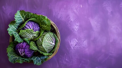 cabbage in the basket on purple abckground