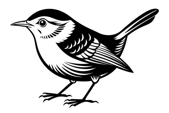 black and white bird standing, side view clip art preview