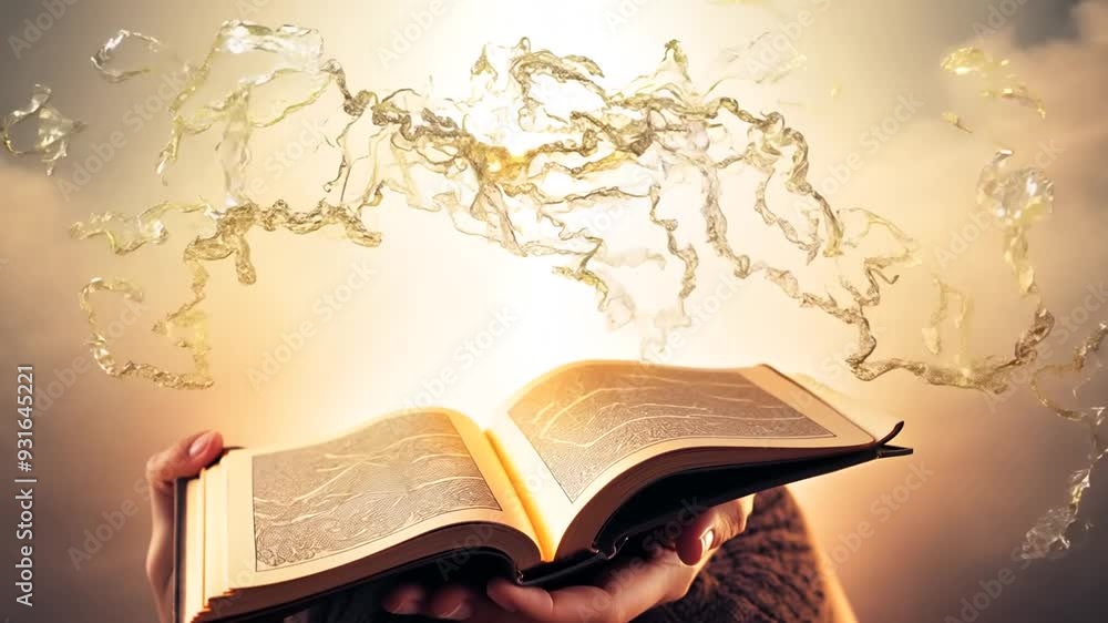 Poster magical book releases sparkles and light against a mystical backdrop generative ai