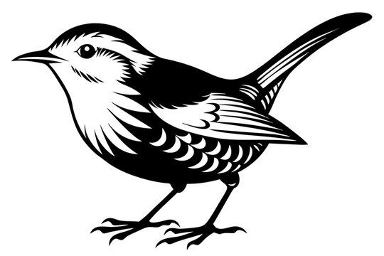 black and white bird standing, side view clip art preview