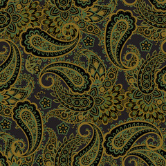 Turkish Cucumber Paisley. Seamless pattern in traditional oriental style with flowers, leaves and fantasy elements. Fabric and wallpaper cover