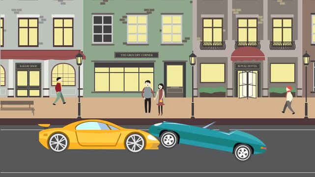 Car crashes on the road. simple animated videos for insurance clips, danger warnings, etc