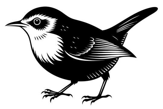 black and white bird standing, side view clip art preview