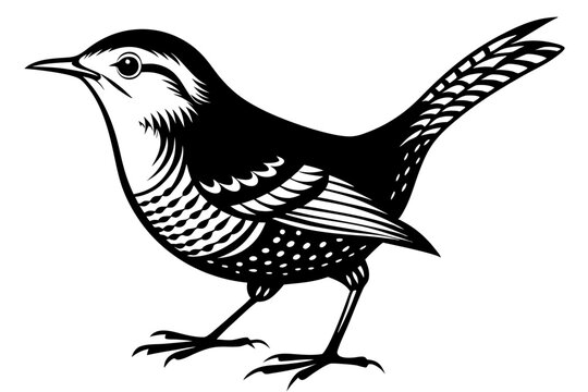 black and white bird standing, side view clip art preview