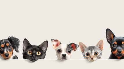 Obraz premium Curious Pets Peeking Over A White Surface