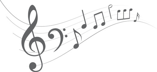 Musical notes. Treble clef on sheet music. Musical note icons.