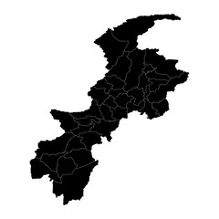 Khyber Pakhtunkhwa map with districts. Vector illustration.