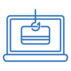 フィッシング詐欺。ノートパソコンの編集可能な線のベクターアイコンイラスト