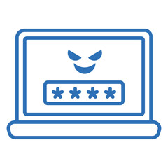 パスワードの漏洩。ノートパソコンの編集可能な線のベクターアイコンイラスト