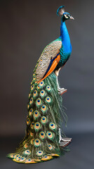 Art nouveau artistic image of peacock in a round shape,Luxurious peacock with an open tail,magnificent realistic peacock