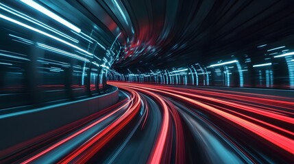 Fototapeta premium Nighttime traffic with light trails on the highway and road