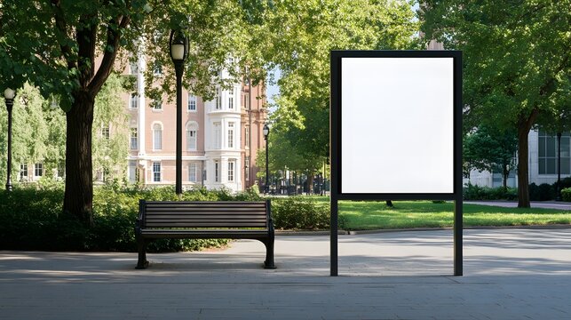 Outdoor blank white billboard mockup in a park setting, ideal for showcasing marketing projects, branding concepts, social media promotions, and web design within a natural environment