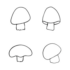 Illustration of autumn forest plants. Graphic vintage mushrooms with stars. Botanical illustrations. Witch mushrooms for Halloween. Graphic vintage doodle illustration with space magic mushrooms.