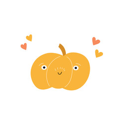 Autumn hand drawn smiling pumpkin , seasonal object. Vector illustration in flat style