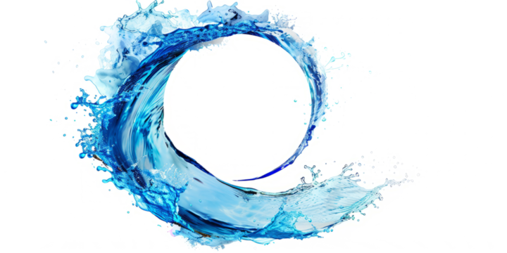 Dynamic splash of water in a circular shape, symbolizing freshness, isolated on a white backdrop