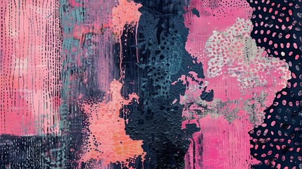 Textured elements, including what appears to be a stippling pattern in navy pink and some linear scribbles