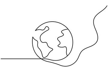 Earth globe continuous one line drawing of isolated outline vector icon