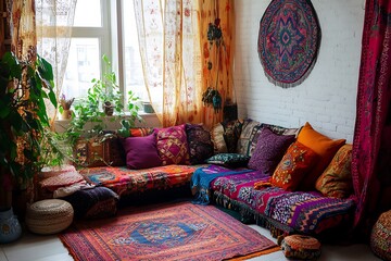 living room interior with sofa and pillows