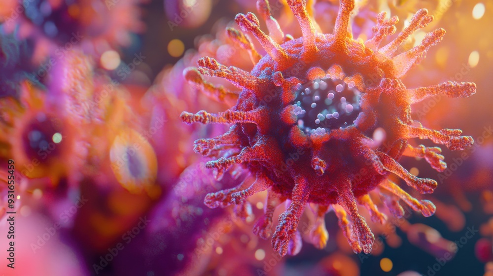Poster this close-up reveals a bacterial spore with distinct features and vibrant colors, highlighting its 