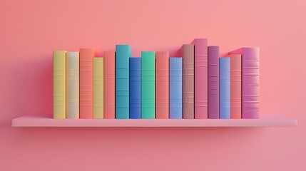 Obraz premium Colored books on the shelf on pink background