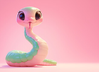 Fototapeta premium 2025 A cartoon snake with a pink and green body and a pink head