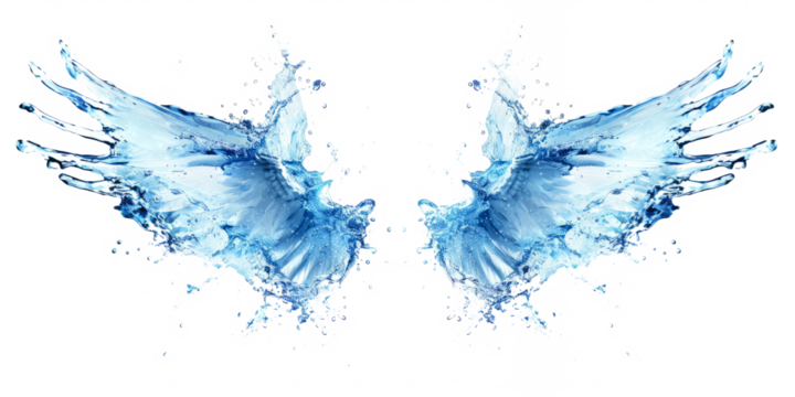 Symmetrical water splash looking like wings, isolated on white.
