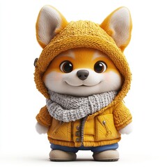 Cute Happy Dingo Isolated on White Background Wearing Cold Weather or Winter Outfit. Cartoon Character - Mascot