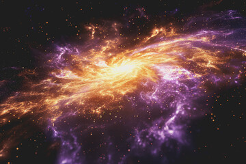 Obraz premium A mesmerizing neon yellow and purple galaxy filled with stars in the sky. on a black background.