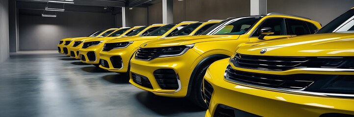 Fototapeta premium Close up of New cars display in luxury showroom