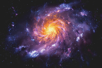 A mesmerizing neon yellow and purple galaxy filled with stars in the sky. on a black background.