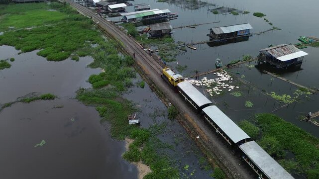 Morning Aerial view of Rawa Pening lake, Ambarawa, Central Java, Indonesia.
