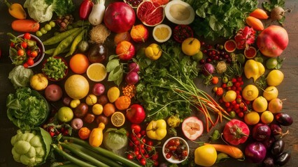 Vibrant selection of fresh fruits and vegetables, healthy eating, colorful produce variety on white background