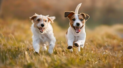 cute domestic cat and dog run together and quickly across the spring meadow