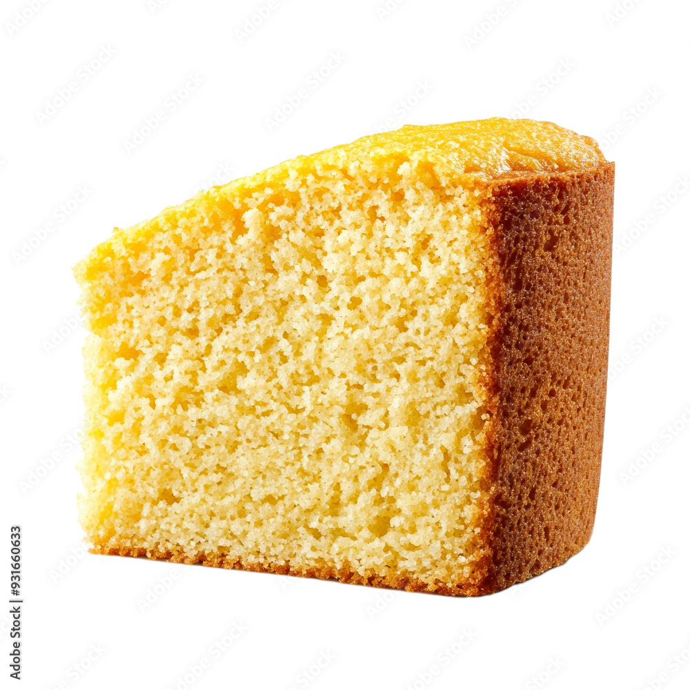 Poster a slice of cornbread with coarse crumbly texture and light golden color isolated on transparent back
