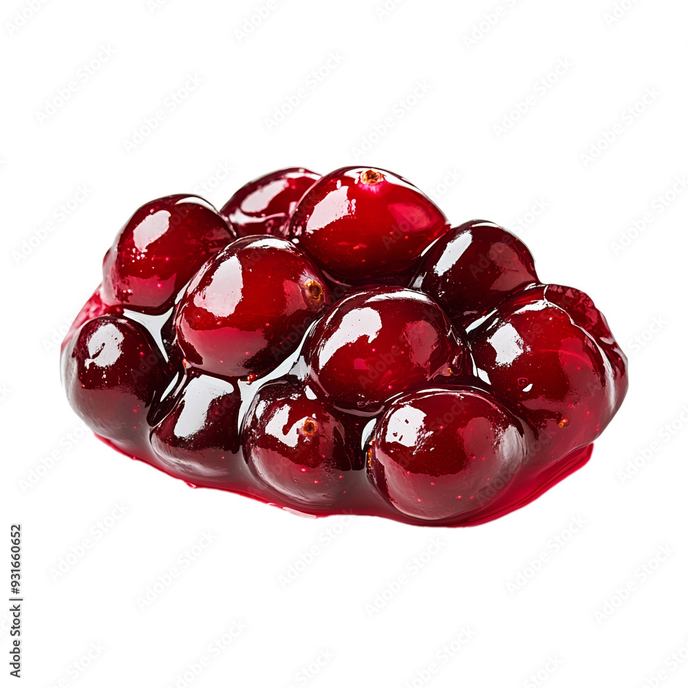 Poster a slice of cranberry sauce with visible whole berries and a glossy gel like texture isolated on tran