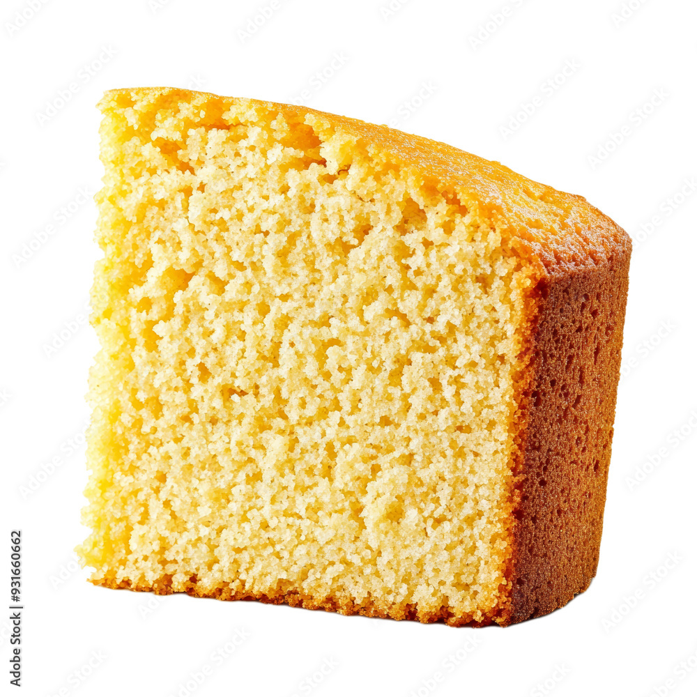 Poster a slice of cornbread with coarse crumbly texture and light golden color isolated on transparent back