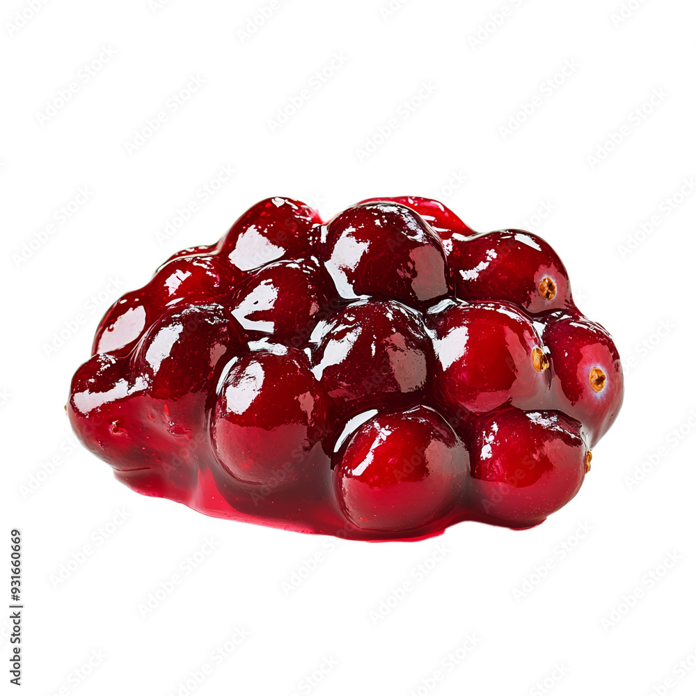 Poster a slice of cranberry sauce with visible whole berries and a glossy gel like texture isolated on tran