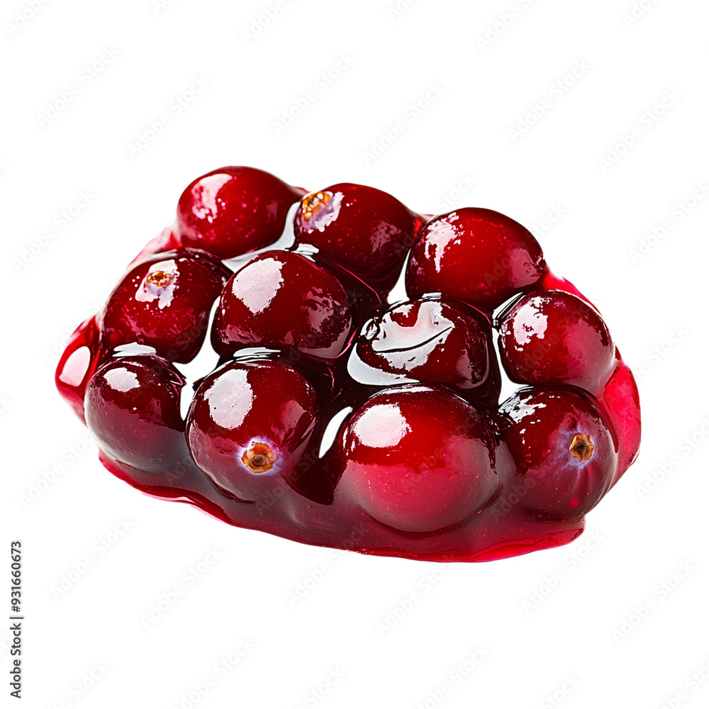 Poster a slice of cranberry sauce with visible whole berries and a glossy gel like texture isolated on tran
