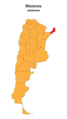 Misiones Map is highlighted on the Argentina map with detailed state and region outlines.