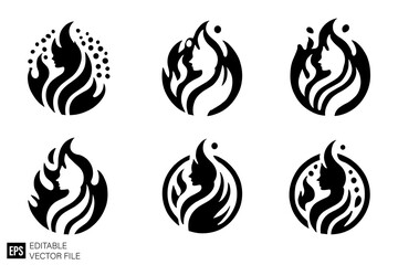set of flame icon vector illustration black and white silhouette graphic design template