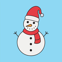 Cute snowman Christmas character icon. Snowman flat vector icon. Snowman with a red hat. Vector illustration.