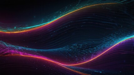 Fototapeta premium Abstract Neon Light Waves with Colorful Smoke on Dark Background - Futuristic Digital Art Design