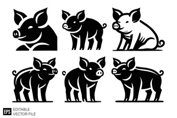 Obraz premium set of pig vector illustration black and white silhouette graphic design template